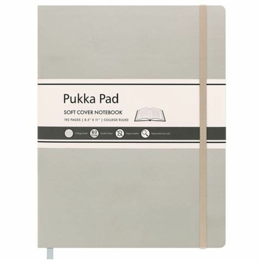Pukka Pads Signature Notebook - 1 Subject(s) - 96 Sheets - 192 Pages - Casebound/Sewn - College Ruled Front Ruling - Ruled Margin - 80 g/m², Grammage - Letter - 8 1/2" x 11" Sheet Size - Cream Paper - Oatmeal Vegan Leather Cover - Soft Cover, Note...