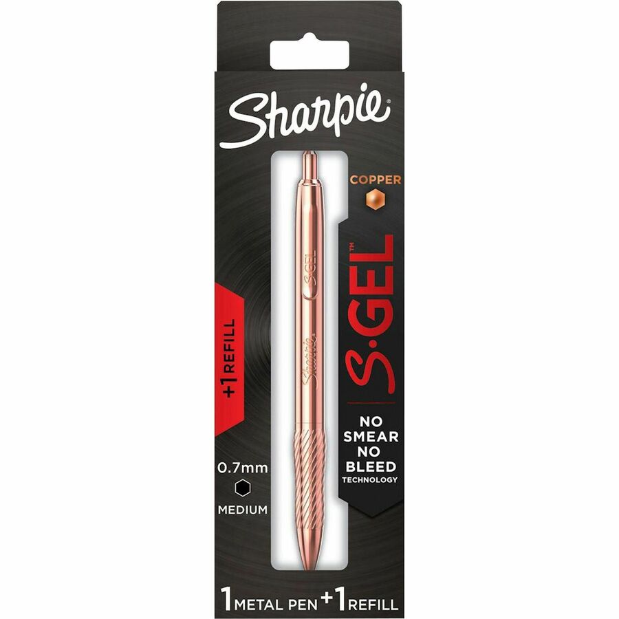 Sharpie S-Gel Pens - Refillable - Retractable - Black Ink - Copper Plated Brass Metal Alloy Barrel - 1 Pack
