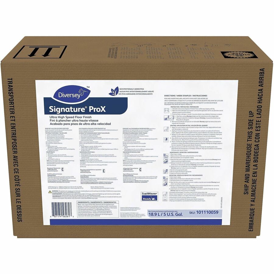 Diversey Signature ProX - For Terrazzo Floor, Concrete, Polished Surface, Ceramic Tile Floor - Ready-To-Use - Liquid - 640 fl oz (20 quart) - 8.35 pH - Ammonia Scent - Durable, Dirt Resistant, Easy to Use, Quick Drying, Slip Resistant - Opaque White...