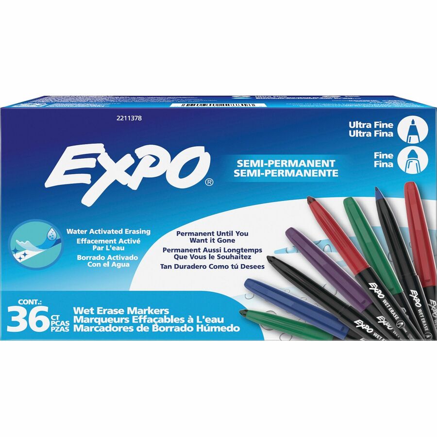 Expo Wet-Erase Markers - Erasable - Assorted Ink - 36 / Box