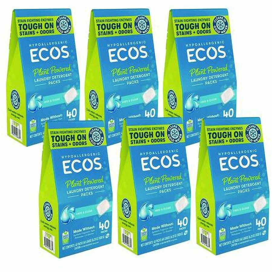 ECOS®, PRO All-in-1 Laundry Detergent Packs - For Laundry, Washing Machine, Fabric - Free & Clear Scent - Recommended For: Stain Remover, Odor Remover - Hypoallergenic, Skin-friendly, Deodorize, Enzyme Activated, Dye-free, Phthalate-free, Spill Resi...