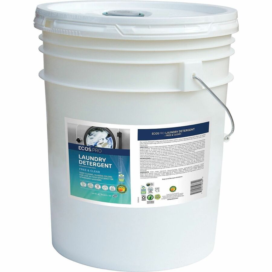 ECOS®, PRO Hypoallergenic Laundry Detergent - For Multipurpose - Concentrate - Liquid - 640 fl oz (20 quart) - Free & Clear Scent - Hypoallergenic, pH Balanced, Dye-free, Aseptic, Fade Resistant - Clear - 1 Each