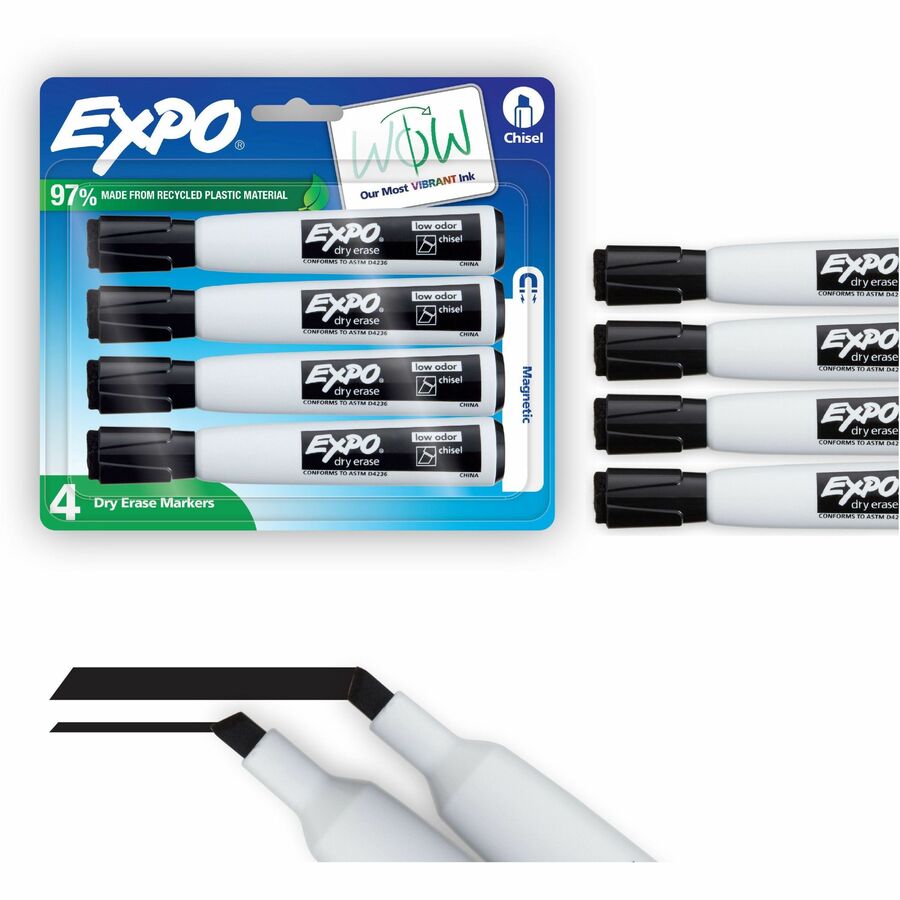 Expo Magnetic Dry-erase Marker - Erasable - Black Ink/ - 4 / Pack
