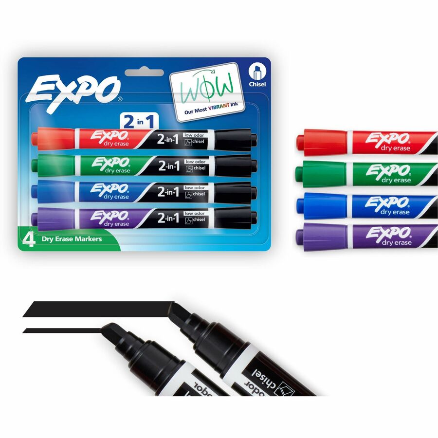 Expo 2-in-1 Dry Erase Markers - Erasable - Assorted Ink/ - 4 / Pack