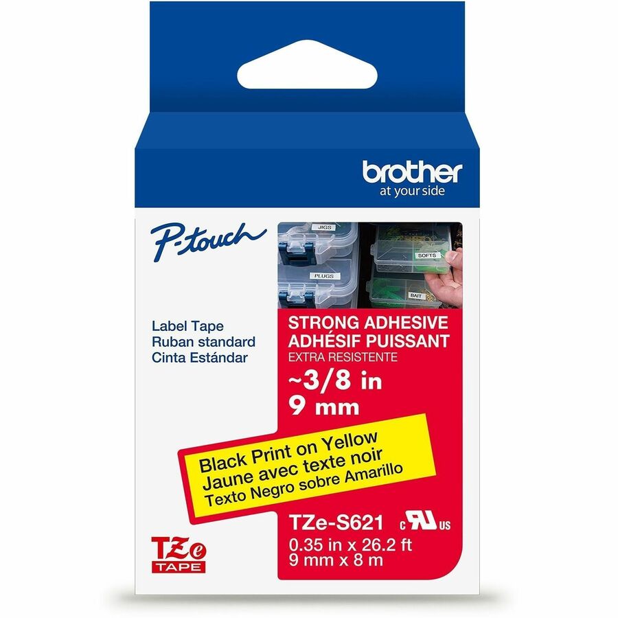 P-touch Label Tape - x 11/32" Width x 26 1/5 ft Length - Tape - Black On Yellow - Water Resistant - Laminated - 1 Each
