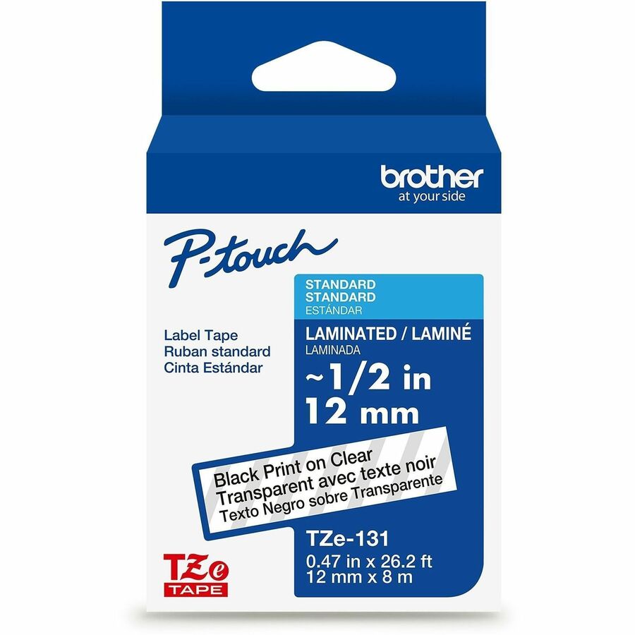 Brother Laminated Tape for P-touch Label Marker - - DiameterTape - Thermal - Black on Clear - Water Resistant - Laminated - 26.20 ft Roll Length - 1 Each