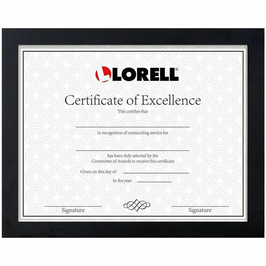 Lorell Certificate Frame - 8.50" x 11" Frame Size - Desktop, Wall Mountable - Vertical, Horizontal - Black - 1 Each