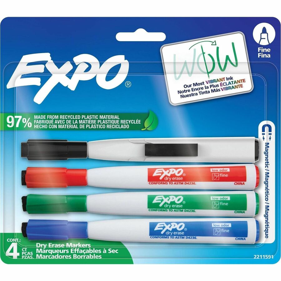 Expo Magnetic Dry Erase Markers - Erasable - Assorted Ink - Dry - 4 / Pack