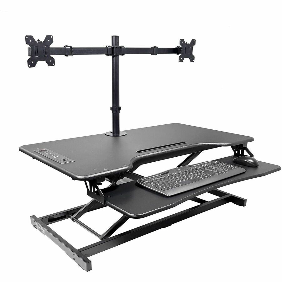 Rocelco Electric Desk Riser & Dual Monitor Mount - Up to 27" Screen Support - 40 lb Load Capacity - 21.70" Height x 37.25" Width x 20.50" Depth - Desk - Black - For Monitor, Keyboard, Notebook, Tablet, Smartphone - Electric, Keyboard Tray, Electrical O...