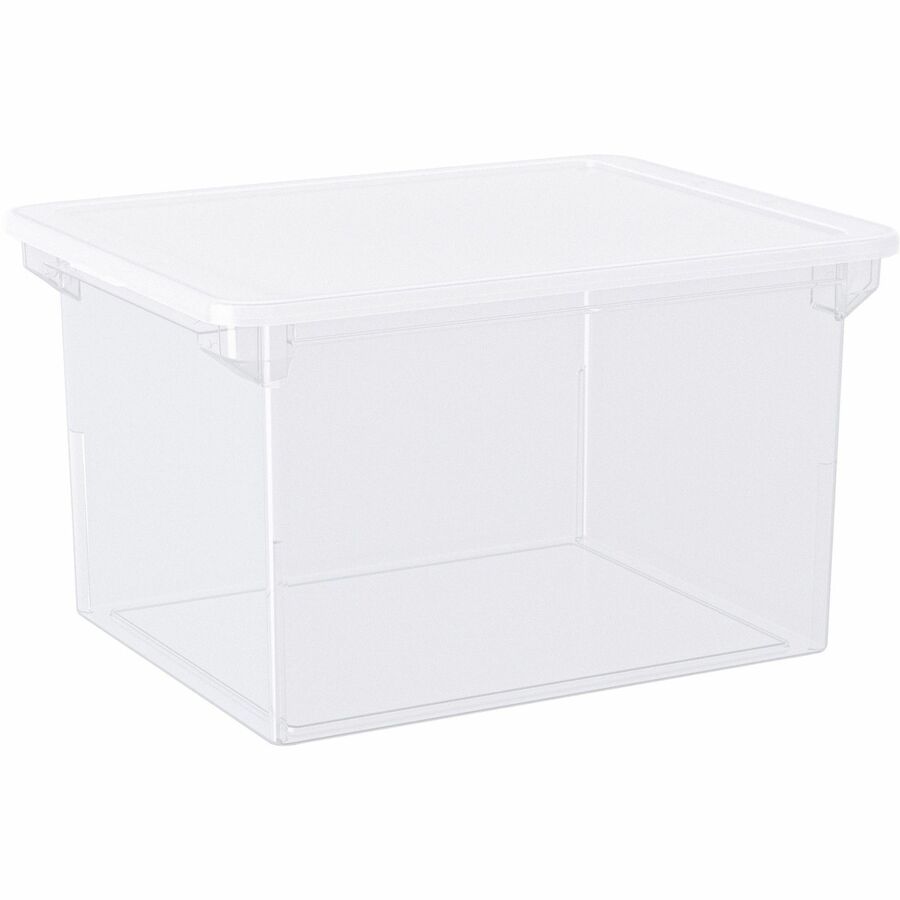 Storex Plastic File Tote Storage Box - External Dimensions: 14" Width x 18.3" Depth x 10.5" Height - 35 lb - 9.25 gal - Snap-on, Lid Closure - Plastic - Clear - For File, Letter, Folder - 1 Pack