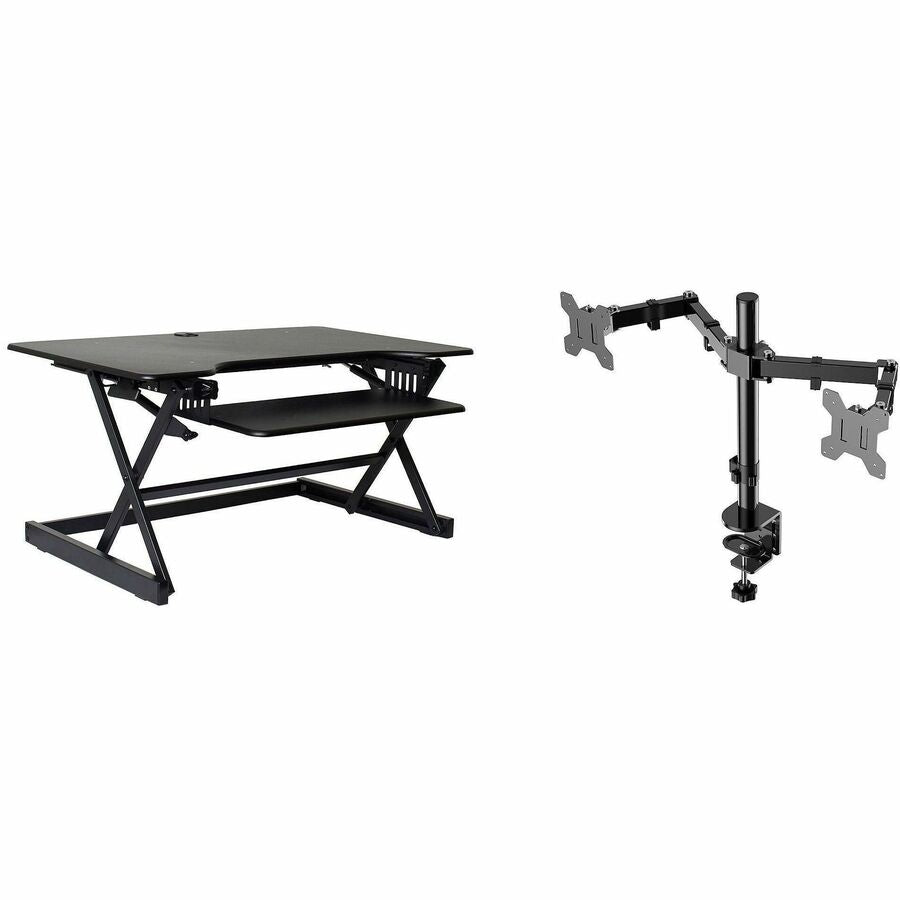 Rocelco Standing Desk Converter & Dual-Monitor Mount - 40 lb Load Capacity - 20" Height x 40" Width x 23.60" Depth - Desk - Black - For Monitor, Notebook, Keyboard - Retractable, Keyboard Tray, Grommet, Cable Management, Flexible, Dual Display, Scratch...