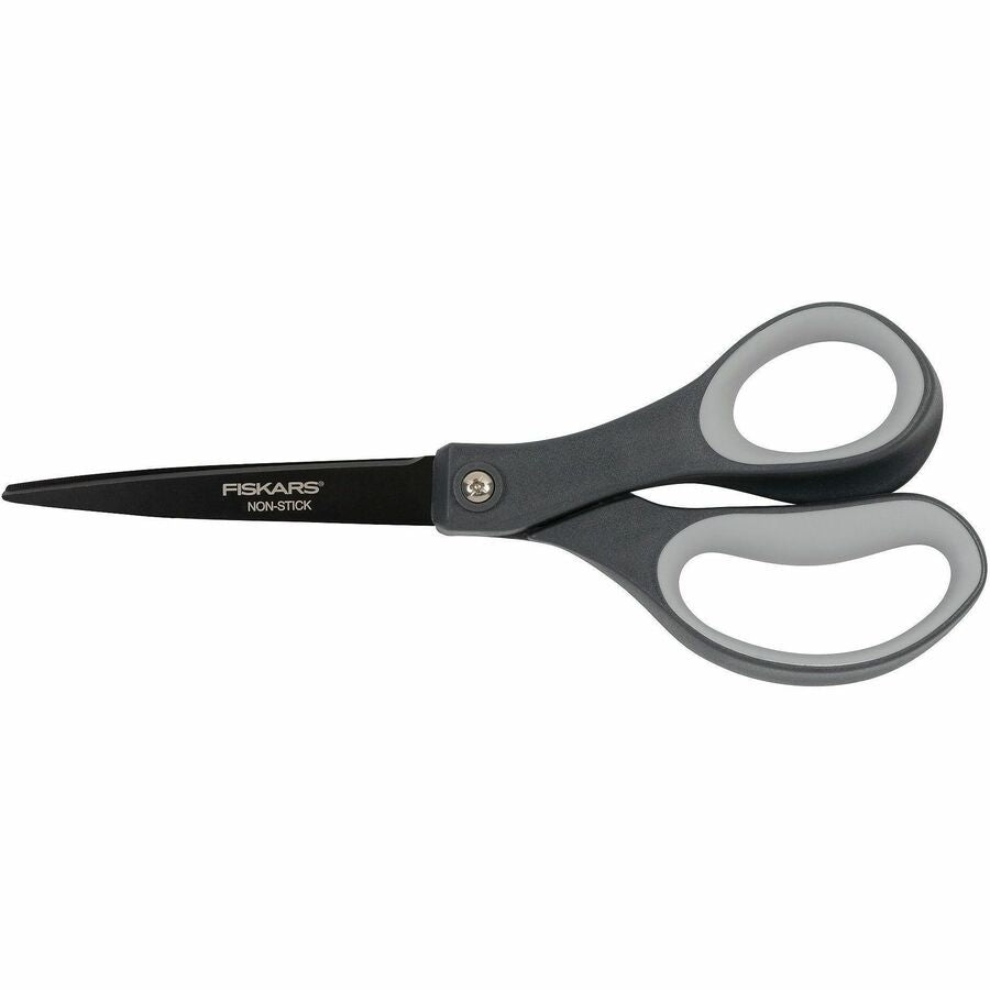 Fiskars Non-stick Titanium Softgrip Scissors - 3.70" Blade Length - 8" Overall Length - Stainless Steel - Straight Tip - Gray - 1 Each