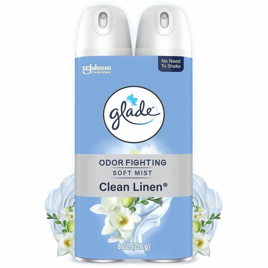 Glade Air Freshener Spray - Aerosol - 8.1 fl oz (0.3 quart) - Clean Linen - Odor Neutralizer, Ozone-safe, CFC-free - 2 / Pack