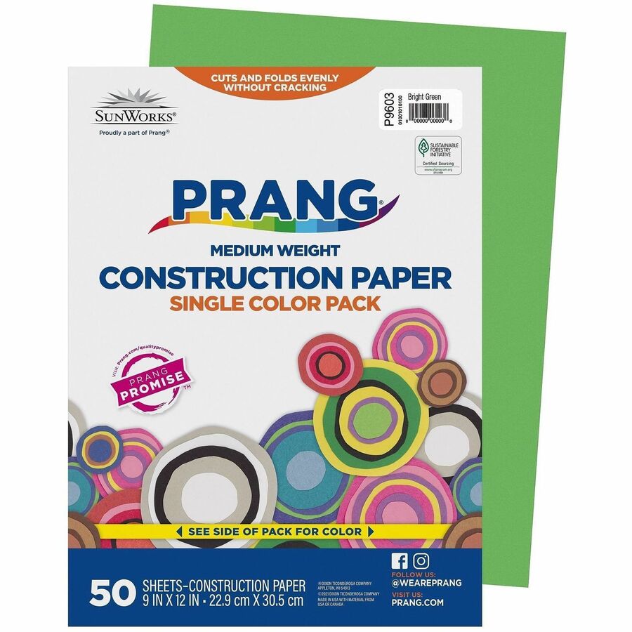 Prang Groundwood Construction Paper - Construction, School Project, Art, Craft - 9" x 12" - Textured - Bright Green - Groundwood - 50 / Pack
