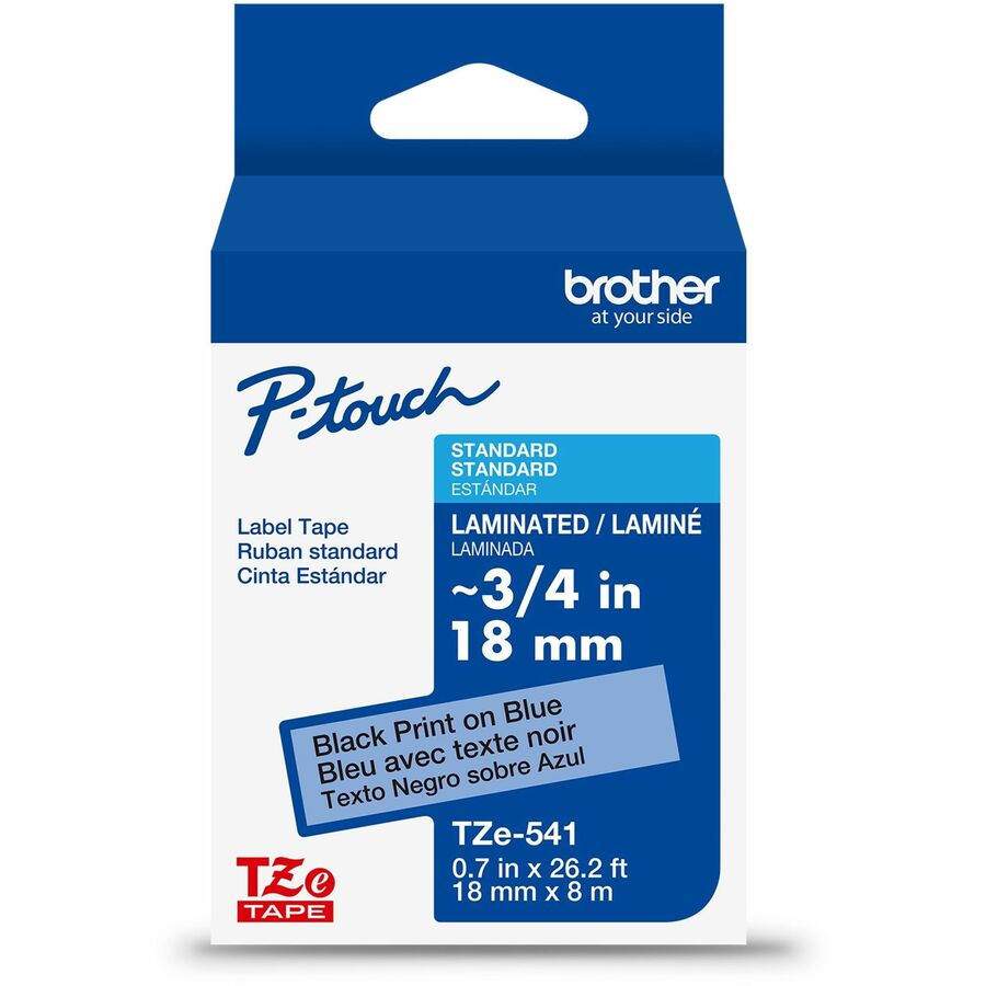 Brother Genuine P-touch TZe541 BK on BK Label Tape, Laminated, 18mmX8m - x 45/64" Width x 26 1/5 ft Length - Blue - Laminate - Water Resistant - Laminated - 1 Each