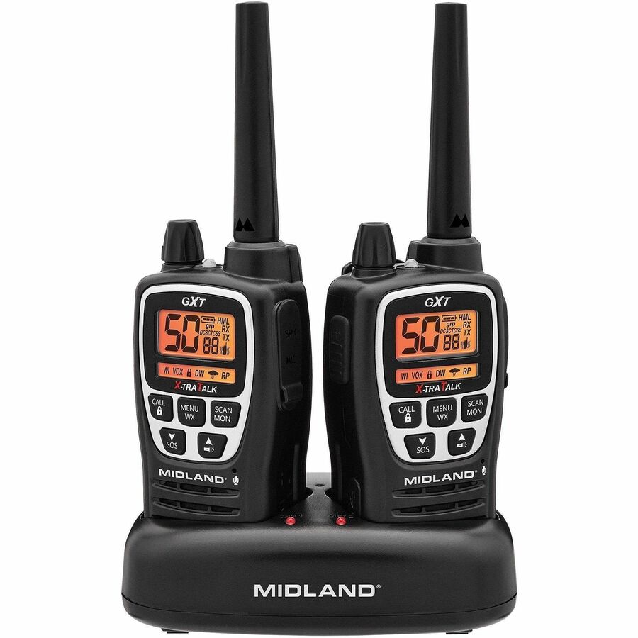 Midland GXT3000 GMRS Walkie Talkies - 50 Radio Channels - Built-in Flashlight, NOAA Weather Radio, Keypad Lock - Water Resistant, Water Proof - Black - 1 Each