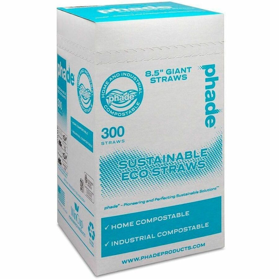 Phade Compostable Straws - 8.5" Height x - Polyhydroxyalkanoate (PHA) - Caribbean Blue - 300 / Box