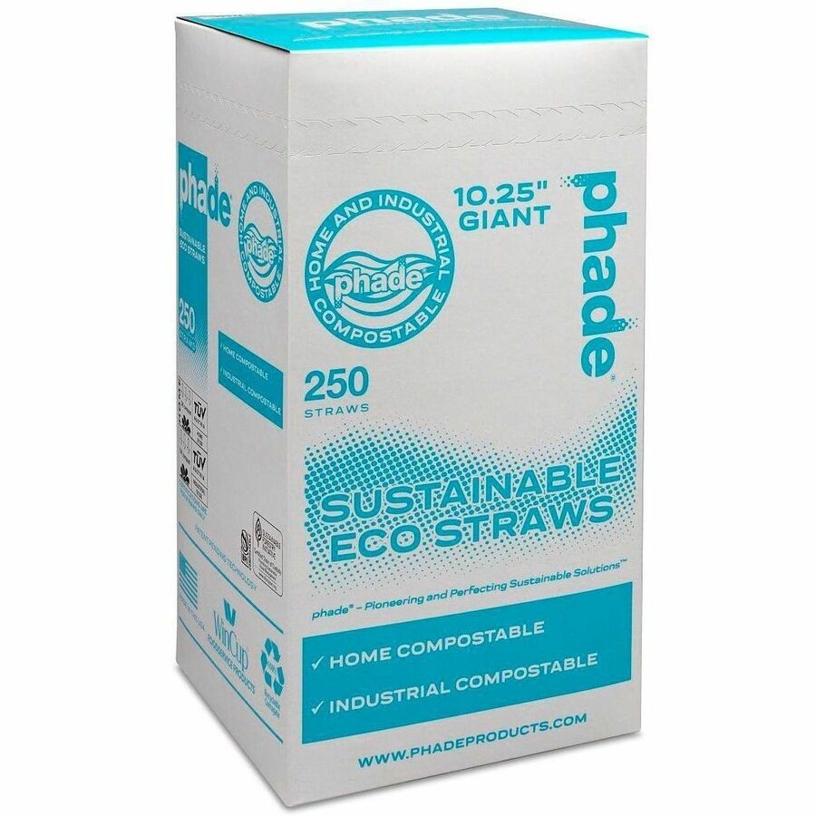 Phade Compostable Straws - 10.3" Height x - Polyhydroxyalkanoate (PHA) - Caribbean Blue - 250 / Box