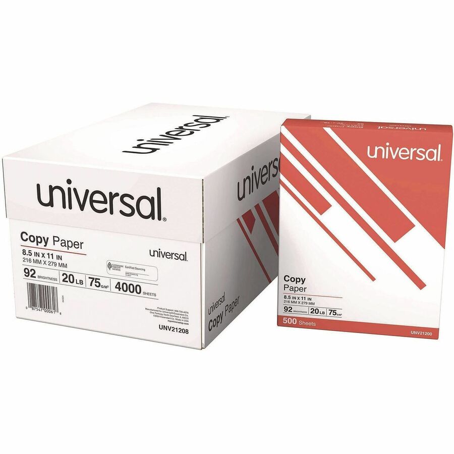 Universal Copy Paper - 92 Brightness - 20 lb Basis Weight - White - 4000 Sheets - 500 Sheets per Ream - 8 / Carton