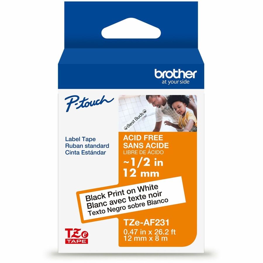 Brother Label Tape - x 15/32" Width x 26 1/5 ft Length - Thermal Transfer - Black on White - Paper - Water Resistant - Laminated - 1 Each