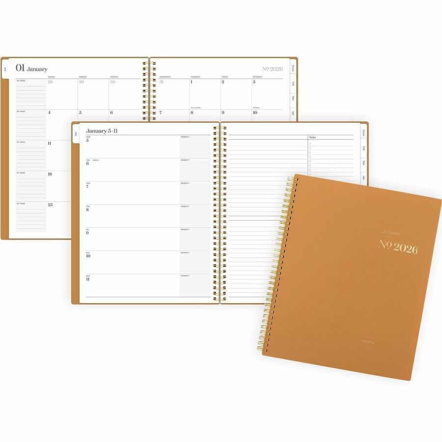 Cambridge WorkStyle Focus Planner - Weekly, Monthly - 12 Month - January 2027 to December 2027 - 1 Week, 1 Month Double Page Layout - Letter - 8 1/2" x 11" Sheet Size - Twin Wire - Clay - Sunbaked Clay Poly Cover - 1 Each