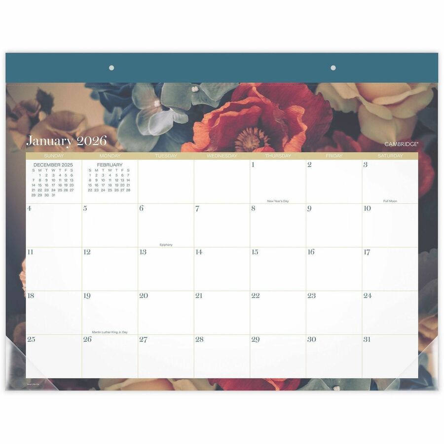 At-A-Glance Midnight Garden Monthly Desk Pad - Monthly - 12 Month - January 2027 to December 2027 - 1 Month Single Page Layout - 21 3/4" x 17" Sheet Size - 2.25" x 2.75" Block - Headband - Desk Pad - Wall Mount - Midnight Garden - 1 Each