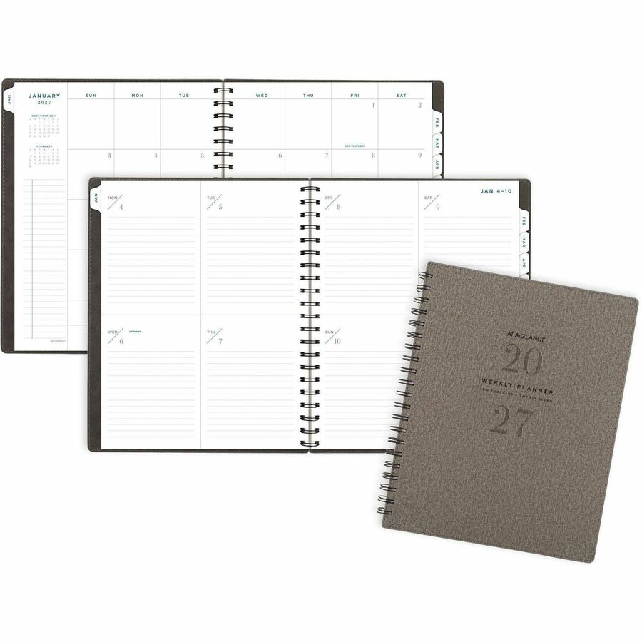 At-A-Glance Signature Planner - Weekly, Monthly - 12 Month - January 2027 to December 2027 - Letter - 8 1/2" x 11" Sheet Size - Twin Wire - Gray - Paper - 1 Each