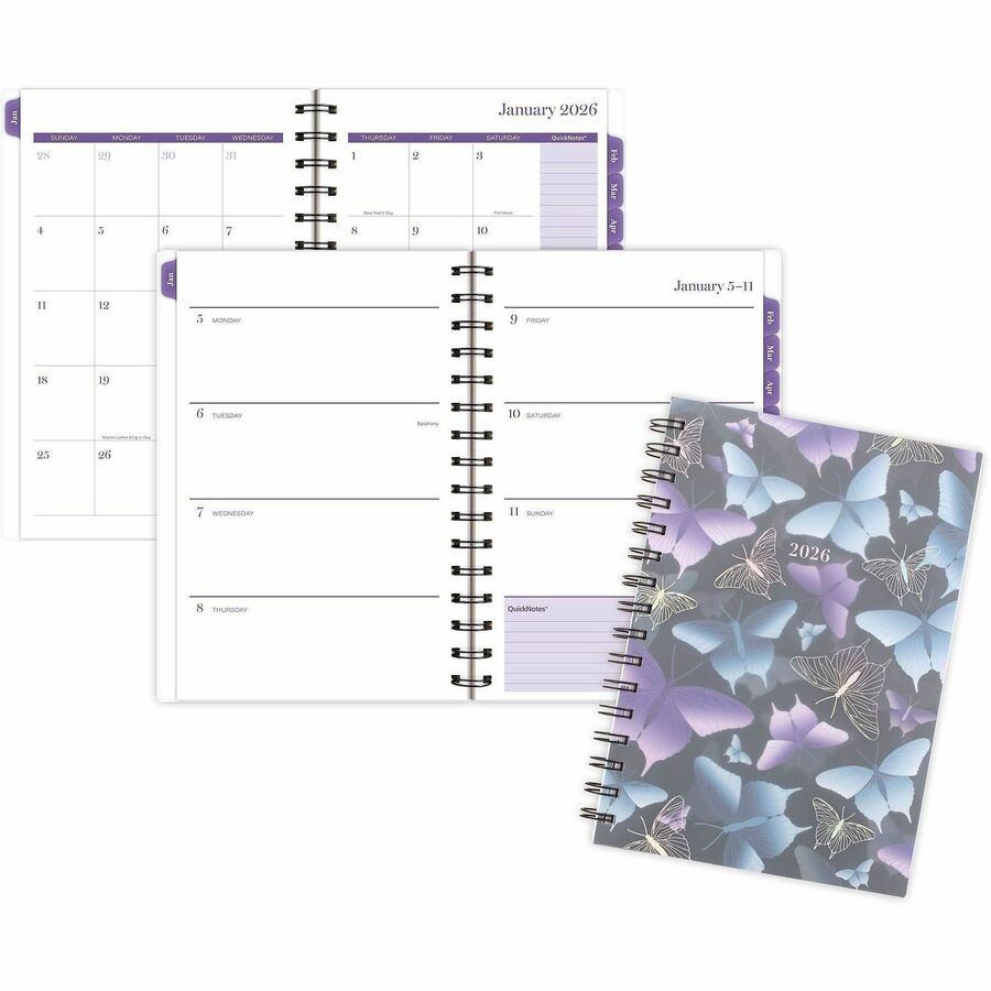 At-A-Glance Mariah Weekly Monthly Planner - Weekly, Monthly - 12 Month - January 2027 to December 2027 - 1 Week Double Page Layout - 5 1/2" x 8 1/2" Sheet Size - Twin Wire - Mariah, Blue, Purple - Poly Cover - 1 Each