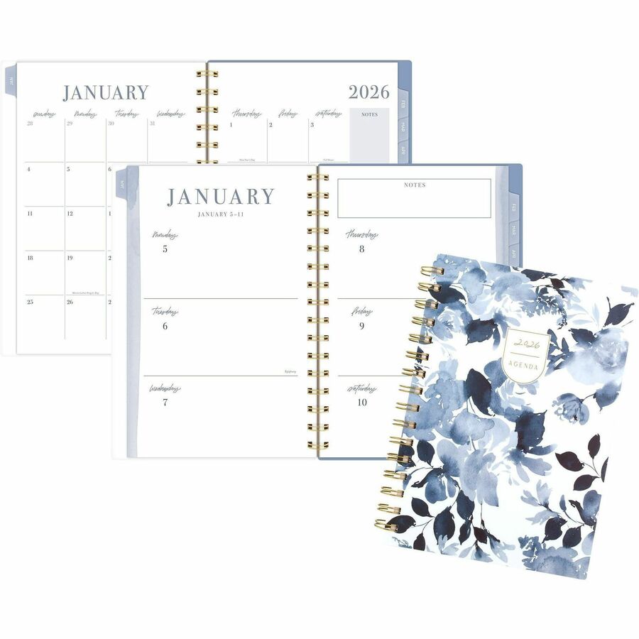 Cambridge Leah Bisch Weekly Monthly Planner - Weekly, Monthly - 12 Month - January 2027 to December 2027 - 5 1/2" x 8 1/2" Sheet Size - Twin Wire - Ciara Floral - Poly Cover - 1 Each