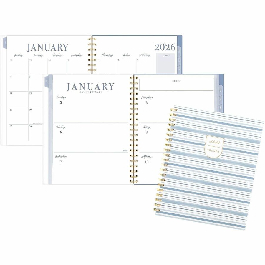 Cambridge Leah Bisch Weekly Monthly Planner - Weekly, Monthly - 12 Month - January 2027 to December 2027 - Letter - 8 1/2" x 11" Sheet Size - Twin Wire - Ciara Stripe - Poly Cover - 1 Each