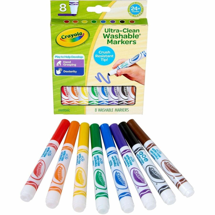 Crayola Crush Resistant Washable Toddler Markers - Washable - Multi Ink - 8 / Pack