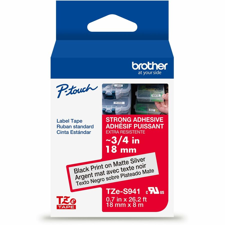 Brother P-touch Tze Label Tape - 45/64" Width - Matte Silver - Laminated - Water Resistant - 1 Each