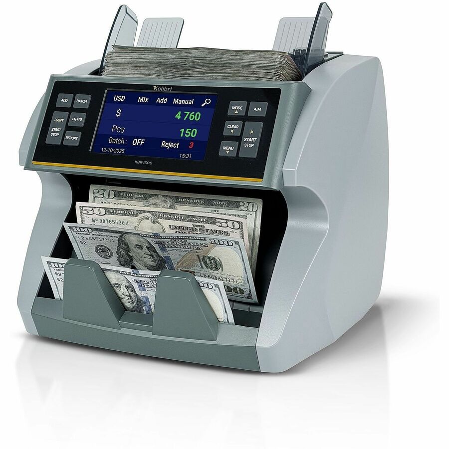 Kolibri KBR-1500 V2 Mixed Bill Counter - Counts @ 1200 bills/min - Gray