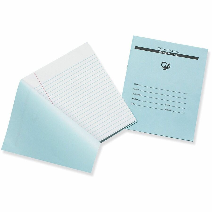 Pacon®, Examination Blue Books - 8 Pages - Ruled Red Margin - 7" x 8 1/2" Sheet Size - White Paper - Blue Cover - Recyclable - 1 Each