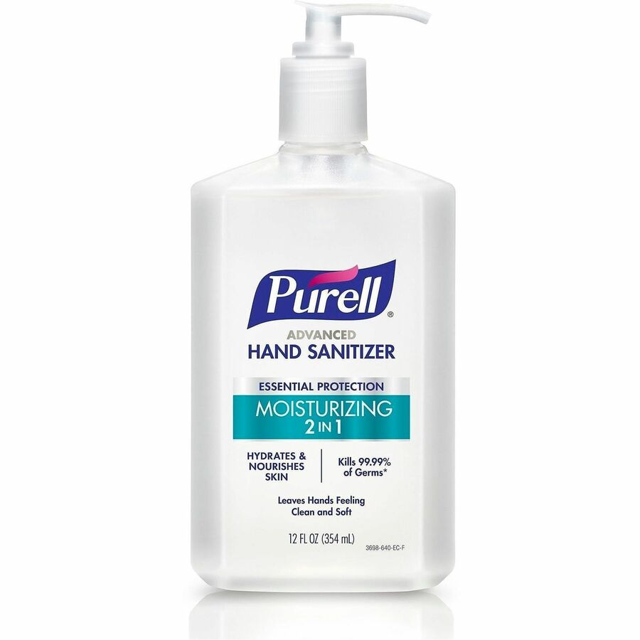 PURELL®, Advanced Hand Sanitizer - 12 fl oz - Pump Bottle Dispenser - Kill Germs - Skin, Hand, Reception, Conference Room, Breakroom, Desk, Counter - Moisturizing - Clear - Residue-free, Non-sticky - 1 Each