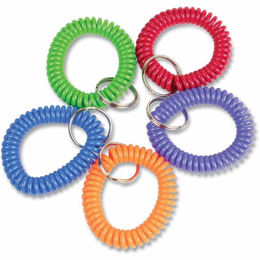 ControlTek Wrist Coil Key Organizers - 0.3" Height x 2" Width x 2" Depth - Plastic, Steel - Assorted, Blue, Green, Orange, Purple, Red - Flexible, Secure, Durable, Lightweight - 10 / Pack