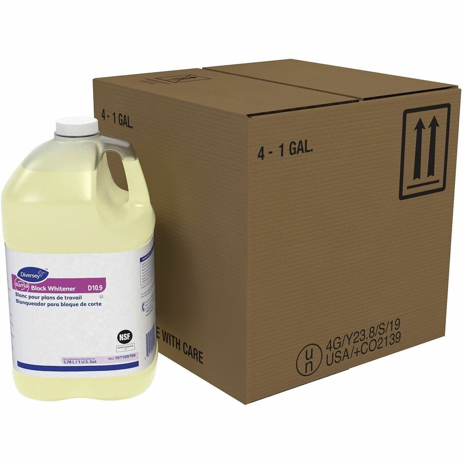 Suma Care Block Whitener - For Cutting Board, Plastic Surface - Ready-To-Use - Liquid - 128 fl oz (4 quart) - Chlorine Scent - Non-corrosive - Yellow - 4 / Carton