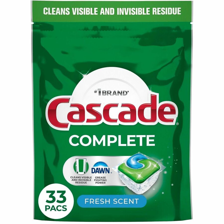 Cascade Complete ActionPacs - For Dishwasher, Dish - Pod - Recommended For: Grease Remover, Grime Remover, Food Remover, Residue Remover - Phosphate-free - Green - 33 / Bag