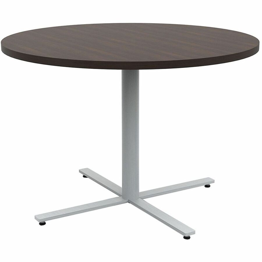 Safco Jurni Cafe Table with Round Top - Round Top - Textured, Powder Coated Base - 42" Table Top Diameter - 29" Height - Cafeteria, Breakroom - Assembly Required - Columbian Walnut - Laminate Top Material - 1 Each