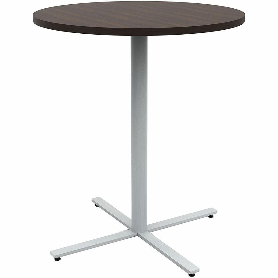 Safco Jurni Bistro Table with Round Top - Round Top - Textured, Powder Coated Base - Modern Style - 36" Table Top Diameter - 42" Height - Cafeteria - Assembly Required - Columbian Walnut - Laminate Top Material - 1 Each