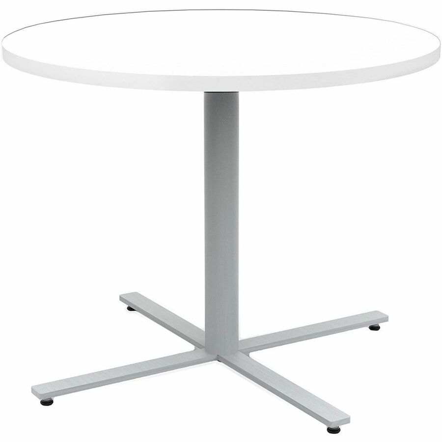 Safco Jurni Cafe Table with Round Top - Round Top - Textured, Powder Coated Base - 36" Table Top Diameter - 29" Height - Cafeteria, Breakroom - Assembly Required - Designer White - Laminate Top Material - 1 Each