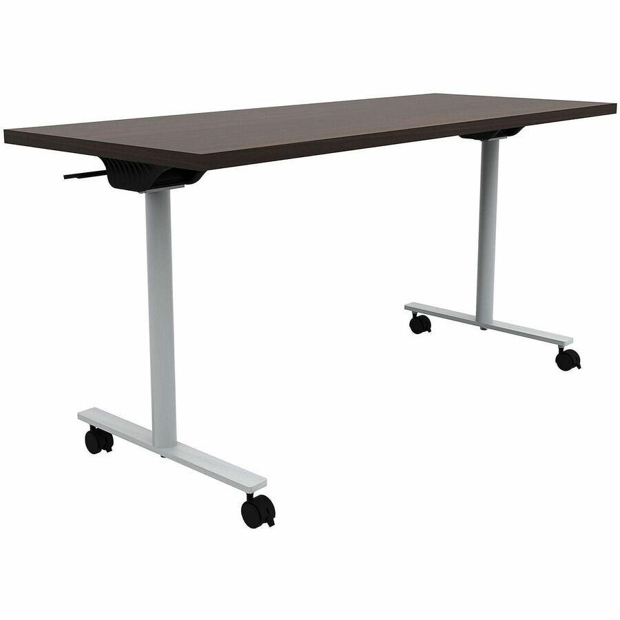 Safco Jurni Flip Table with Casters - Laminated Top - Powder Coated T-shaped Base - 72" Table Top Width x 24" Table Top Depth x 1.10" Table Top Thickness - 29" Height - Classroom, Training Room - Assembly Required - Columbian Walnut - Laminate Top Mate...