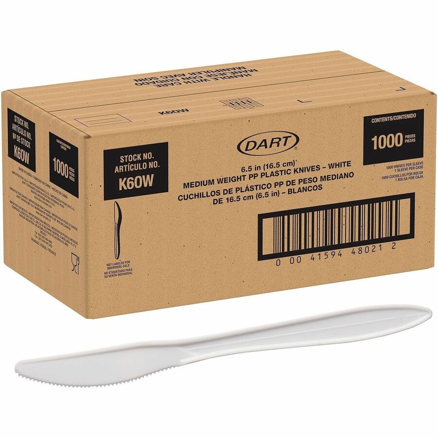 Solo Style Setter by Dart Cutlery Disposable - Knife - Knife - Food, Cafeteria, Barbecue, Breakroom - Disposable - Polypropylene, Plastic - White - 1 Carton