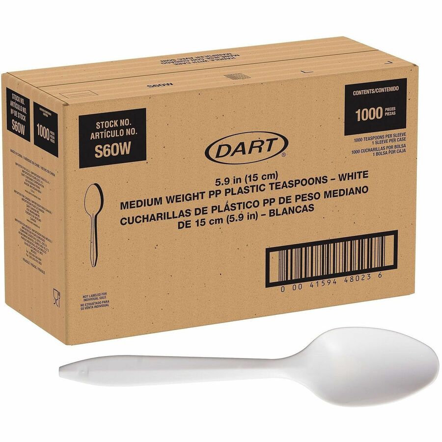 Solo Style Setter by Dart Cutlery Disposable - Teaspoon - Teaspoon - Food, Cafeteria, Barbecue, Breakroom - Disposable - Polypropylene, Plastic - White - 1 Carton