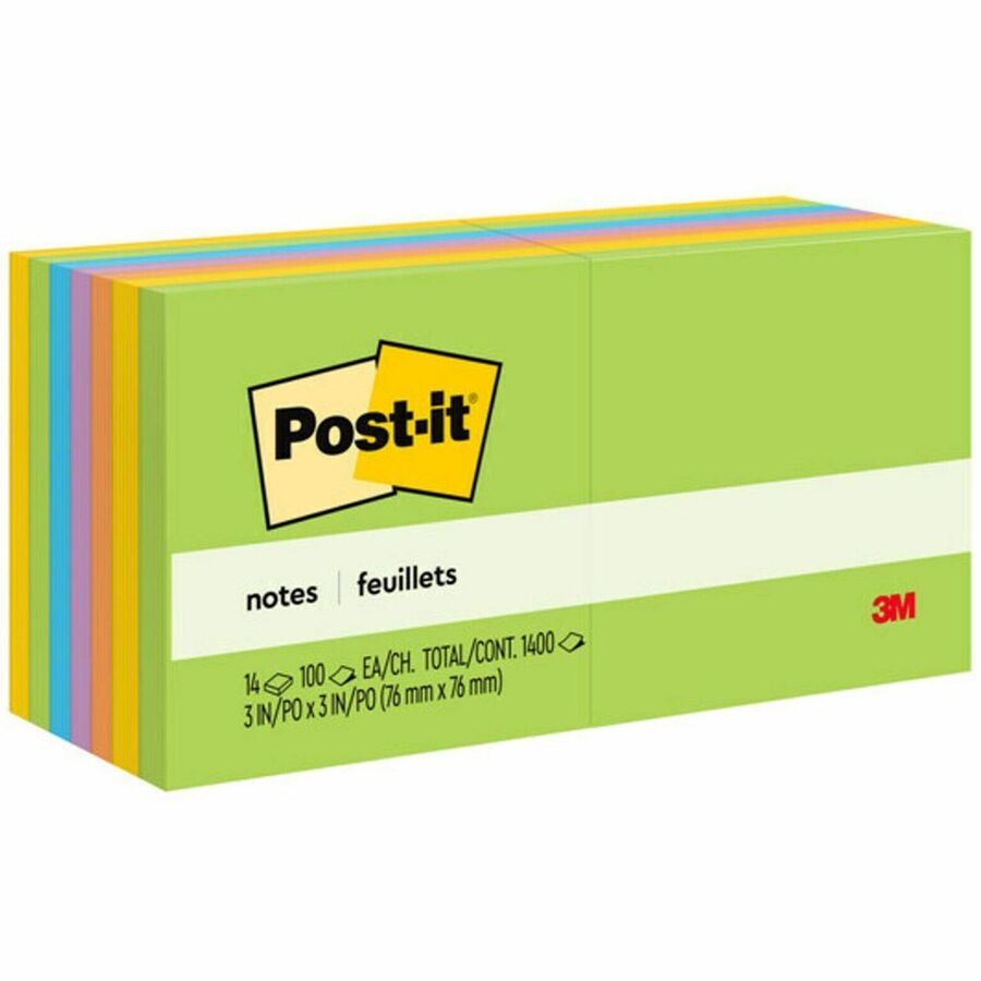 Post-it®, Notes - Floral Fantasy Color Collection - 1400 - 3" Flag/Note Width x 3" Flag/Note Length - Square - 100 Sheets per Pad - Unruled - Limeade, Citron, Iris Infusion, Positively Pink, Blue Paradise - Paper - Self-adhesive, Repositionable - 1...