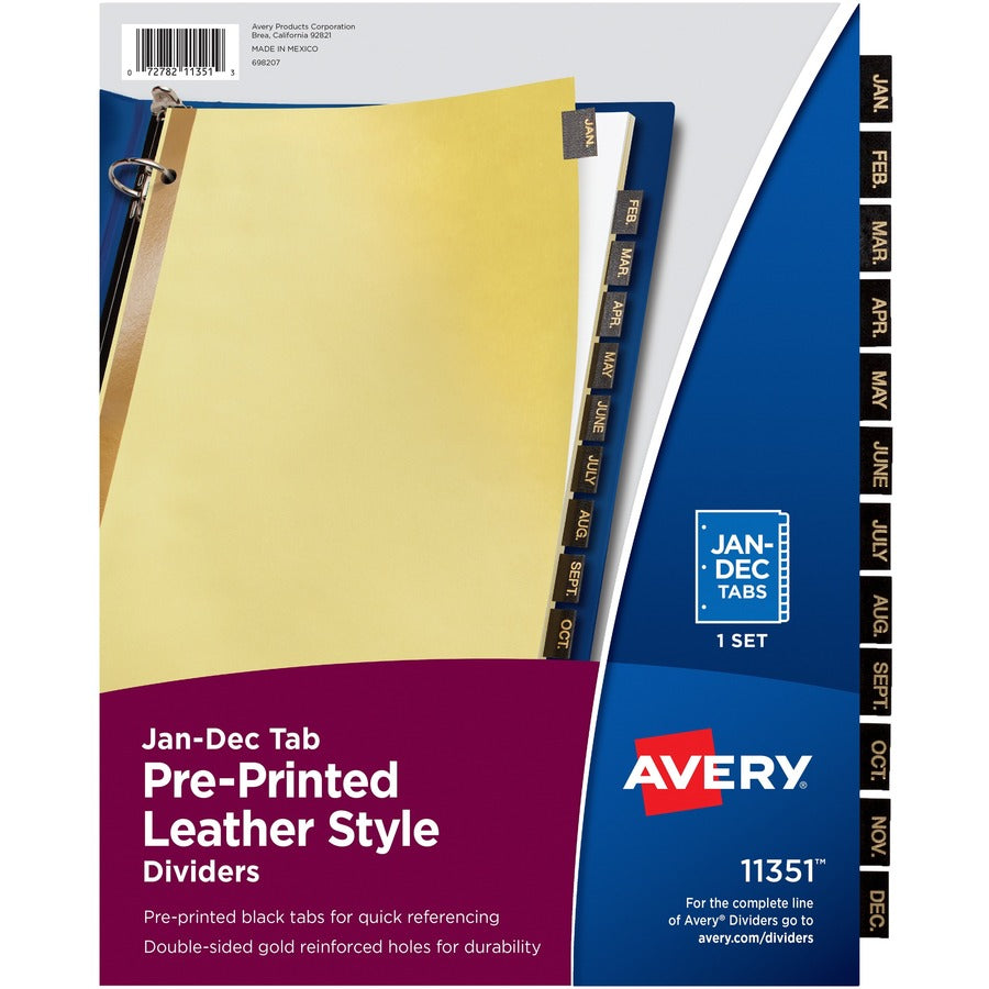 Avery®, Tab Divider - 12 x Divider(s) - Jan-Dec - 12 Tab(s)/Set - 8.5" Divider Width x 11" Divider Length - 3 Hole Punched - Buff Paper Divider - Black Paper Tab(s) - 30% Recycled - 12 / Set