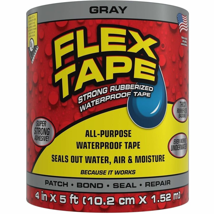 FLEX SEAL Repair Tape - 5 ft Length x 4" Width - Gray - Water Proof, UV Resistant, Temperature Resistant, Weather Resistant, Moisture Resistant - For Repair, Sealing, Home, Roofing, General Purpose, Bathroom, Project, Multi Surface, Bonding, Patching...