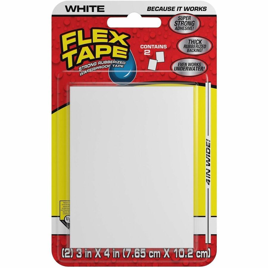 FLEX SEAL Repair Tape - 3" Length x 4" Width - White - Rubber Backing - Damage Resistant, Water Proof - For Repair, Patching, Bonding, Sealing, Multi Surface - 24 / Carton