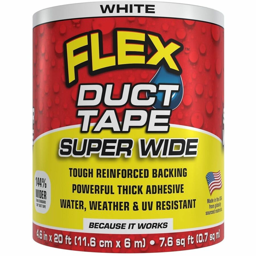 FLEX SEAL Super Wide Duct Tape - 20 ft Length x 4.60" Width - White - Rubber Adhesive - Water Resistant, Weather Resistant, UV Resistant - For Reinforcing, Box, Household, Repair, DIY, Sealing, Drafting, Window, Door, Furniture, Fabric, ... - 6 / Carton