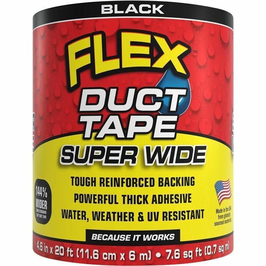 FLEX SEAL Super-Wide Duct Tape - 20 ft Length x 4.60" Width - Black - Rubber Adhesive - Water Resistant, Weather Resistant, UV Resistant - For General Purpose, Box, Repairing, Project, Sealing, Window, Door, Furniture, Wire 6 / Carton